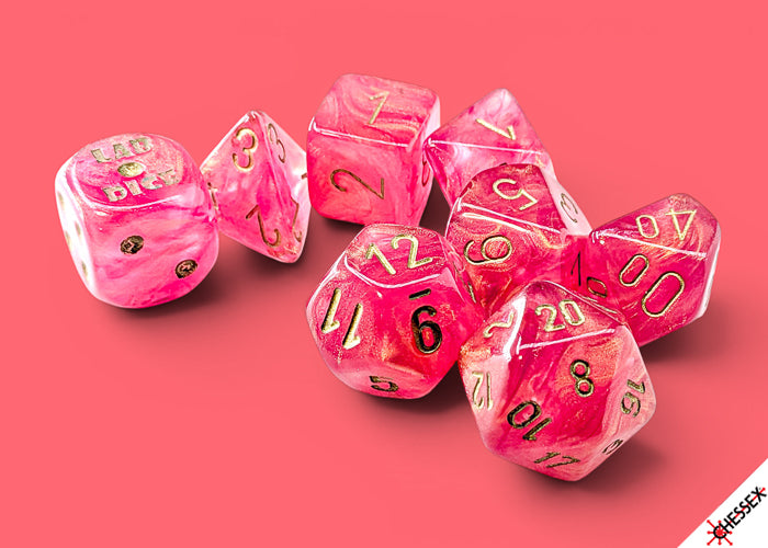 Chessex - Lab Dice Shimmer Ignis/Gold Polyhedral 7-Dice Set (with bonus die)