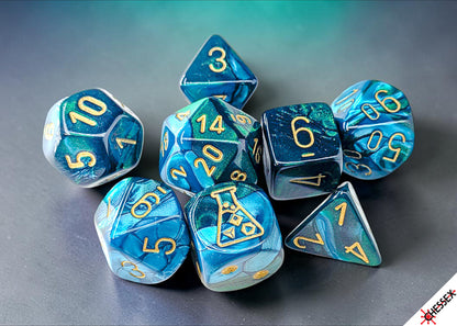 Chessex - Lab Dice Gemini Green-Teal/gold Polyhedral 7-Dice Set (with bonus die)