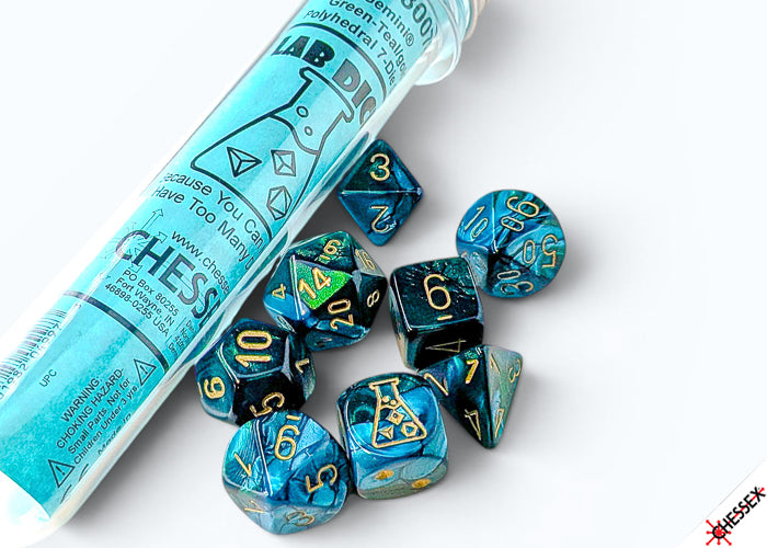 Chessex - Lab Dice Gemini Green-Teal/gold Polyhedral 7-Dice Set (with bonus die)