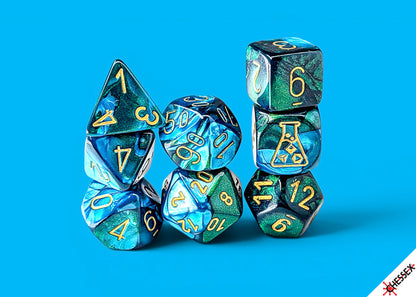 Chessex - Lab Dice Gemini Green-Teal/gold Polyhedral 7-Dice Set (with bonus die)