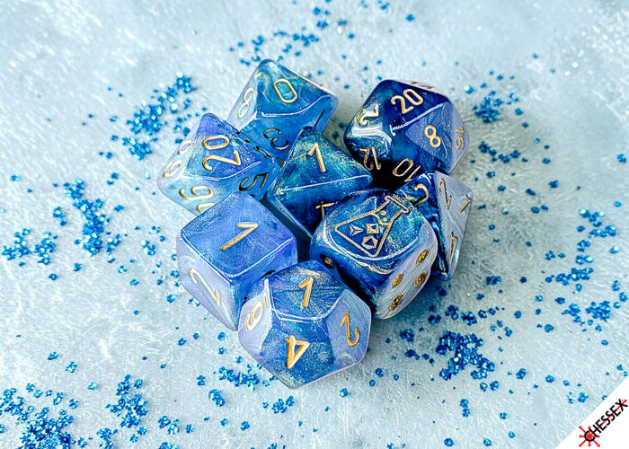 Chessex - Lab Dice Shimmer Aqueos/ Polyhedral 7-Dice Set (with bonus die)