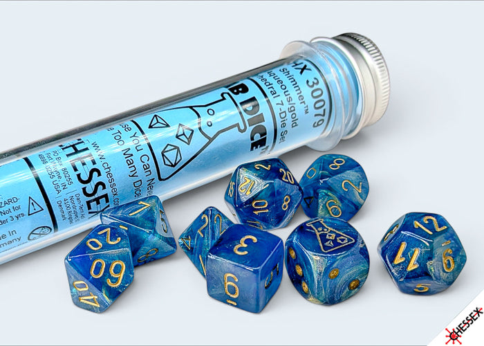 Chessex - Lab Dice Shimmer Aqueos/ Polyhedral 7-Dice Set (with bonus die)
