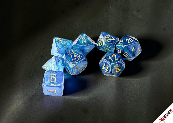 Chessex - Lab Dice Shimmer Aqueos/ Polyhedral 7-Dice Set (with bonus die)