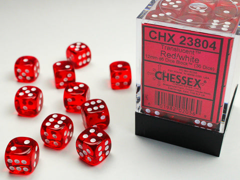 Chessex - Translucent Red/white 12mm d6 Dice Block (36 dice)