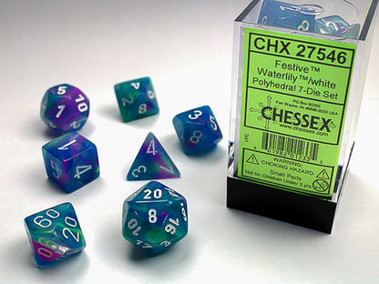 Chessex - Festive Waterlily/white Polyhedral 7-Dice Set