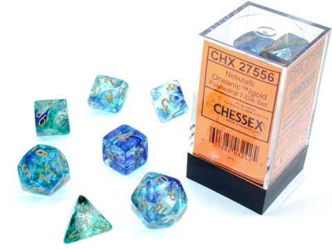Chessex - Nebula Oceanic/gold Luminary Polyhedral 7-Dice Set
