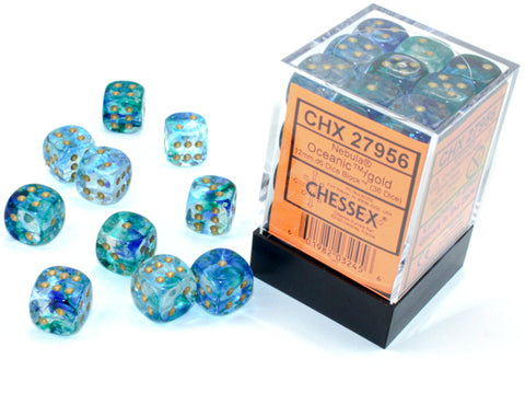 Chessex - Nebula Oceanic/gold Luminary 12mm d6 Dice Block (36 dice)