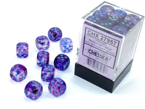 Chessex - Nebula Nocturnal/blue Luminary 12mm d6 Dice Block (36 dice)