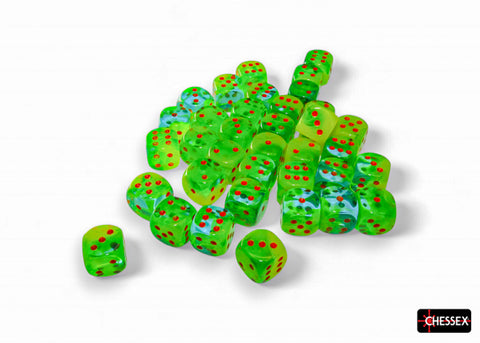 Chessex - Gemini Plasma Green-Teal/orange Luminary 12mm d6 Dice Block (36 dice)