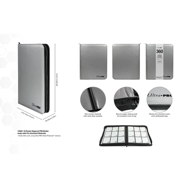 Ultra Pro (UP) - 9-Pocket Zippered PRO-Binder - feuerbeständig - Silber