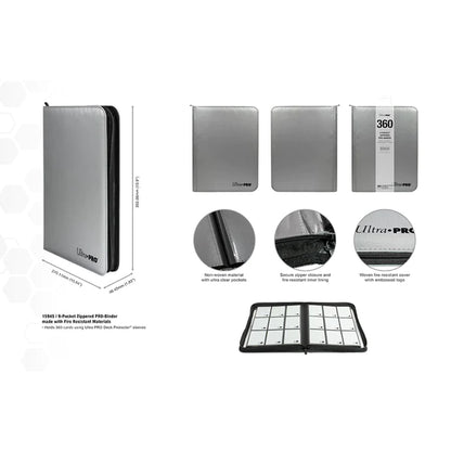 Ultra Pro (UP) - 9-Pocket Zippered PRO-Binder - feuerbeständig - Silber