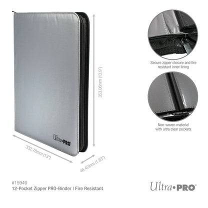 Ultra Pro (UP) - 12-Pocket Zippered PRO-Binder: Silver - feuerbeständig - Silber
