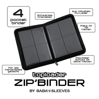 Baba Sleeves - 4-Pocket Toploader Binder Klein Schwarz für 112 Karten
