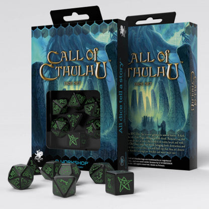 Q Workshop - Call of Cthulhu: Black & green 7pc RPG Dice Set
