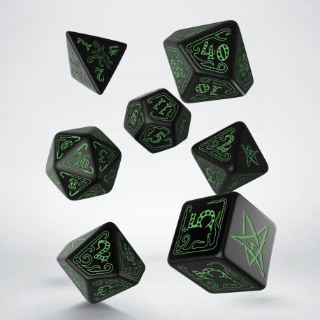 Q Workshop - Call of Cthulhu: Black & green 7pc RPG Dice Set