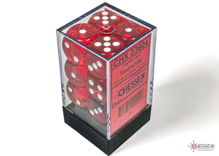 Chessex - Translucent Red/white 16mm d6 Dice Block (12 dice)
