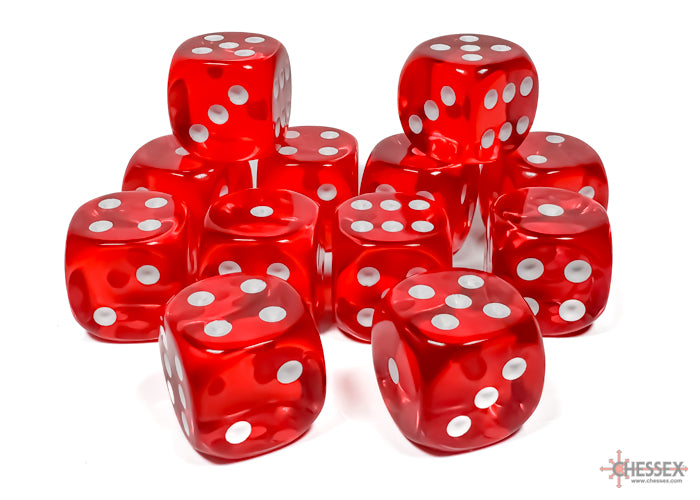 Chessex - Translucent Red/white 16mm d6 Dice Block (12 dice)