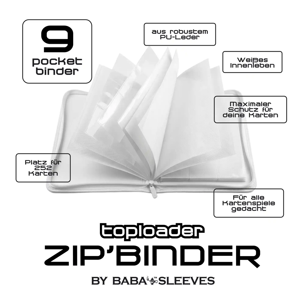 Baba Sleeves - 9-Pocket Toploader Binder Groß Weiß für 252 Karten