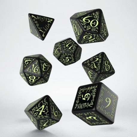 Q Workshop - Elvish: Black & glow-in-the-dark 7pc RPG Dice Set