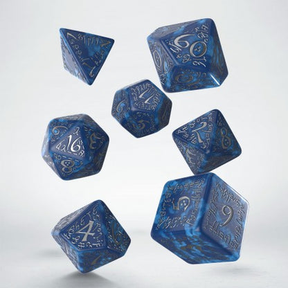 Q Workshop - Elvish: Cobalt & Silver 7pc RPG Dice Set