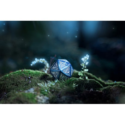 Q Workshop - Elvish: Cobalt & Silver 7pc RPG Dice Set