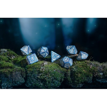 Q Workshop - Elvish: Cobalt & Silver 7pc RPG Dice Set