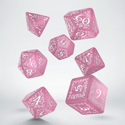 Q Workshop - Elvish: Shimmering pink & White 7pc RPG Dice Set