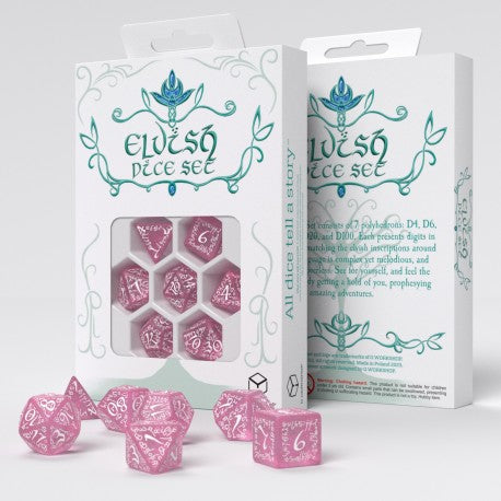 Q Workshop - Elvish: Shimmering pink & White 7pc RPG Dice Set
