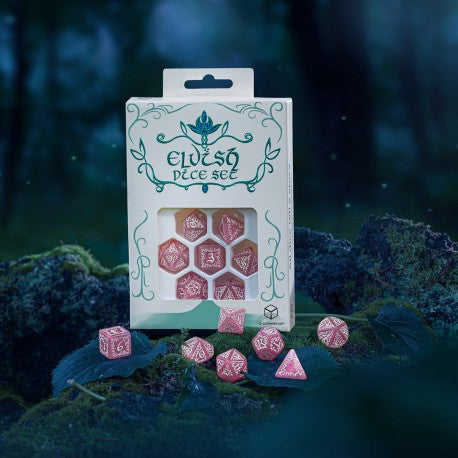 Q Workshop - Elvish: Shimmering pink & White 7pc RPG Dice Set