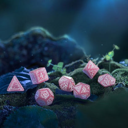 Q Workshop - Elvish: Shimmering pink & White 7pc RPG Dice Set