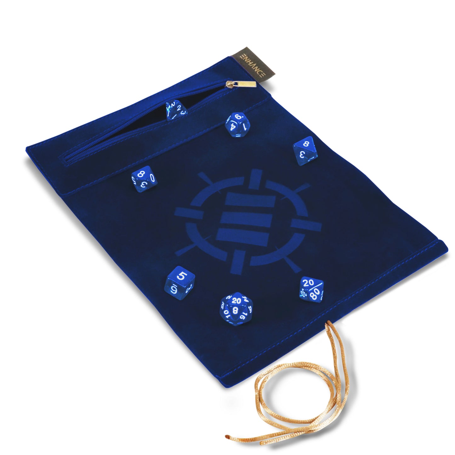 ENHANCE - Roll on a Scroll Dice Case and 7pc Acrylic Dice Set: Blue