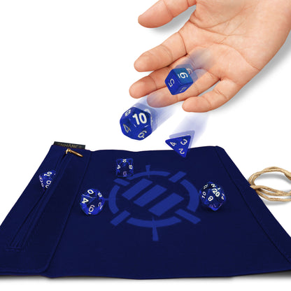 ENHANCE - Roll on a Scroll Dice Case and 7pc Acrylic Dice Set: Blue