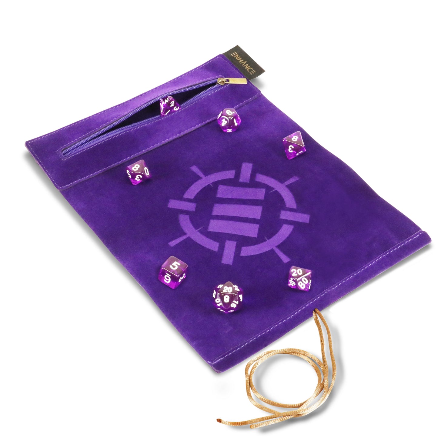 ENHANCE - Roll on a Scroll Dice Case and 7pc Acrylic Dice Set: Purple
