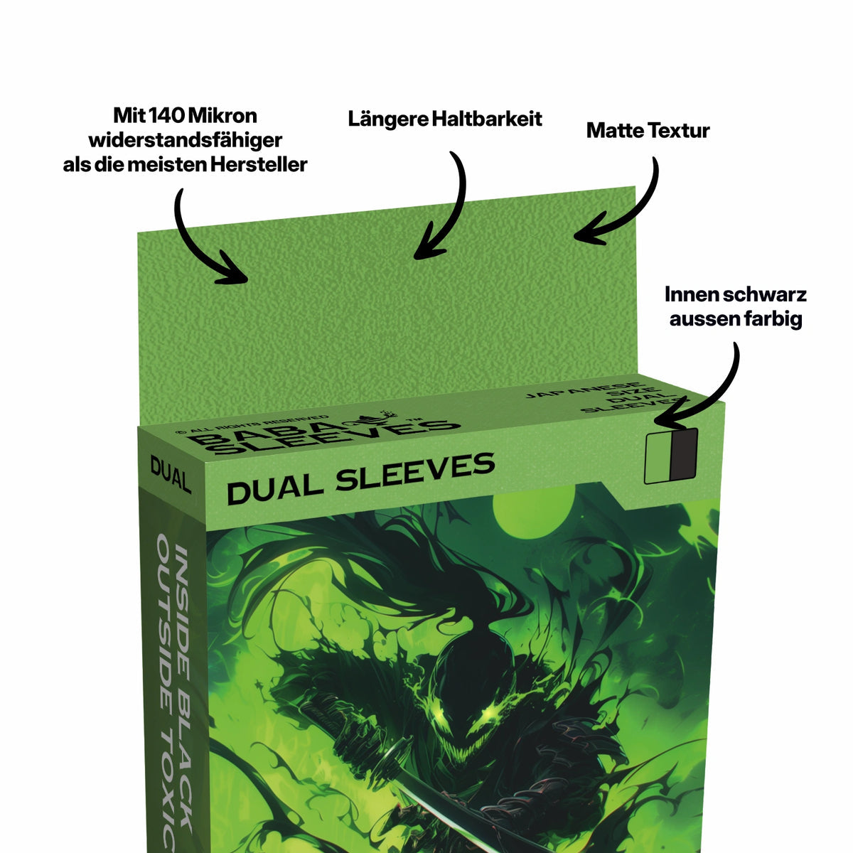 Baba Sleeves - Matte Dual Grün / Toxic Green Hüllen Japan Size (60 Sleeves)