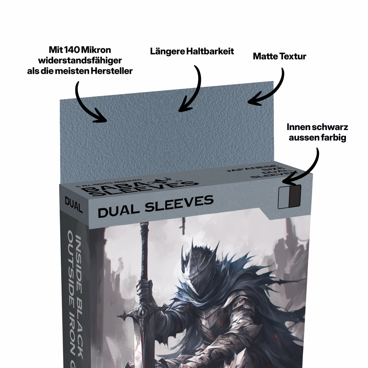 Baba Sleeves - Matte Dual Grau / Iron Grey Hüllen Japan Size (60 Sleeves)