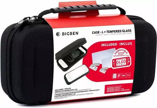 BIGBEN - Nintendo Switch - Transporttasche Case-L mit Tempered Glass / Schutzfolie - schwarz