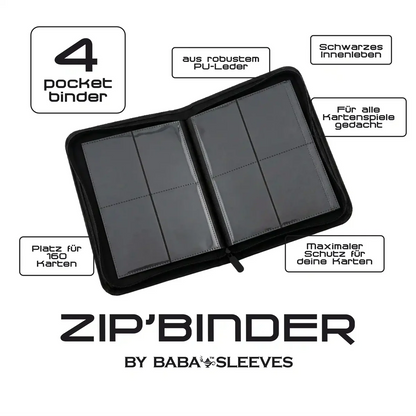 Baba Sleeves - 4-Pocket Zip-Binder Klein Schwarz für 160 Karten