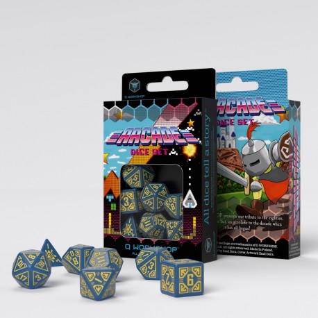 Q Workshop - Arcade: Blue & yellow 7pc RPG Dice Set