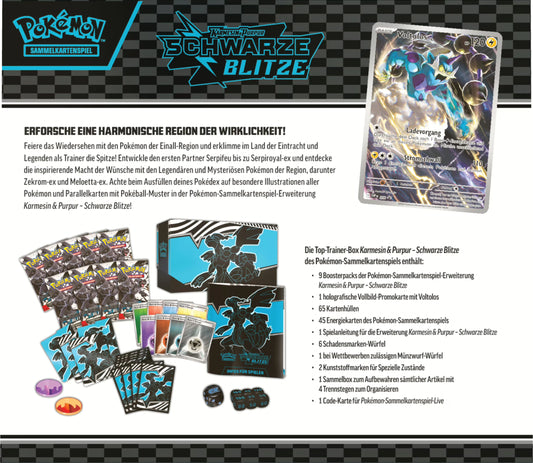 Pokémon (PKM) - Karmesin & Purpur 10.5 - Schwarze Blitze - Elite | Top Trainer Box - DE