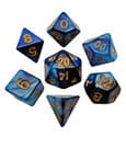 FanRoll Mini Würfel Set Blue/Light Blue with Gold Numbers (7)