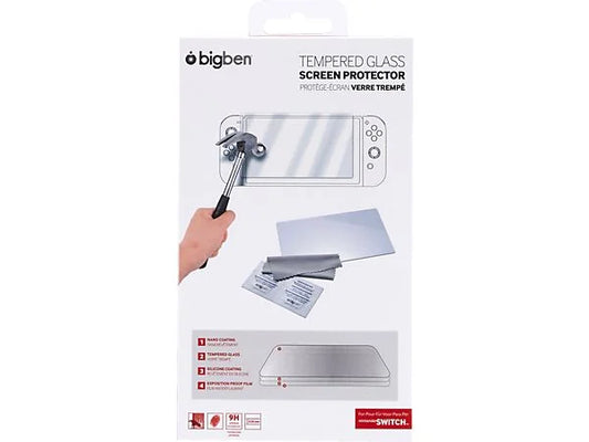 BIGBEN - Nintendo Switch - Tempered Glass Screen Protection / gehärtete Bildschirmschutzfolie - inkl. Reinigungstuch, Staubtuch