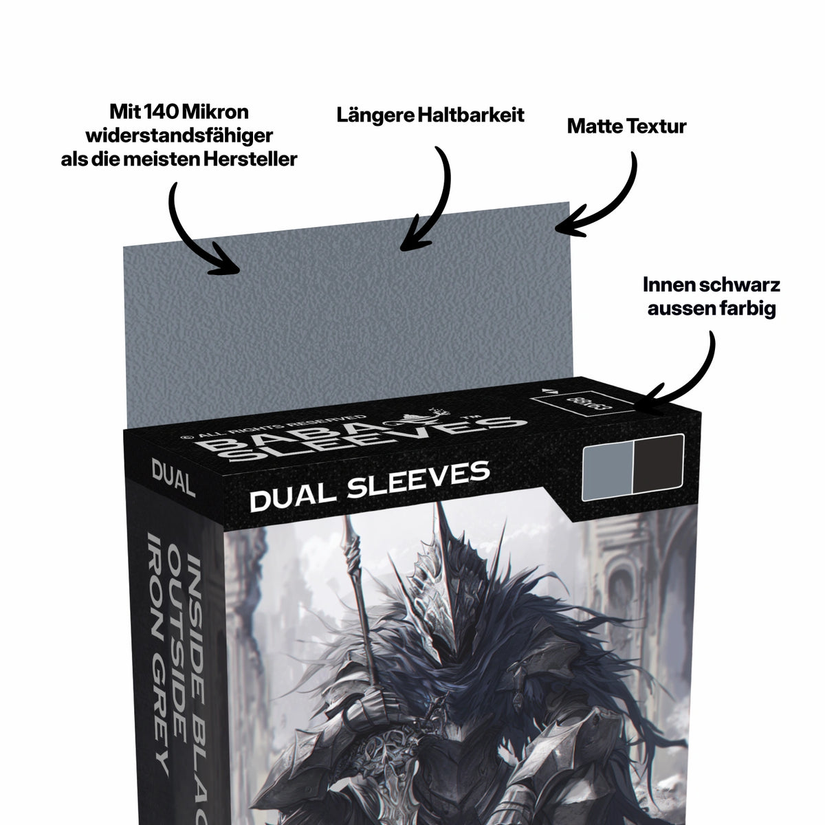 Baba Sleeves - Matte Dual Grau / Iron Grey Hüllen Standard Size (100 Sleeves)