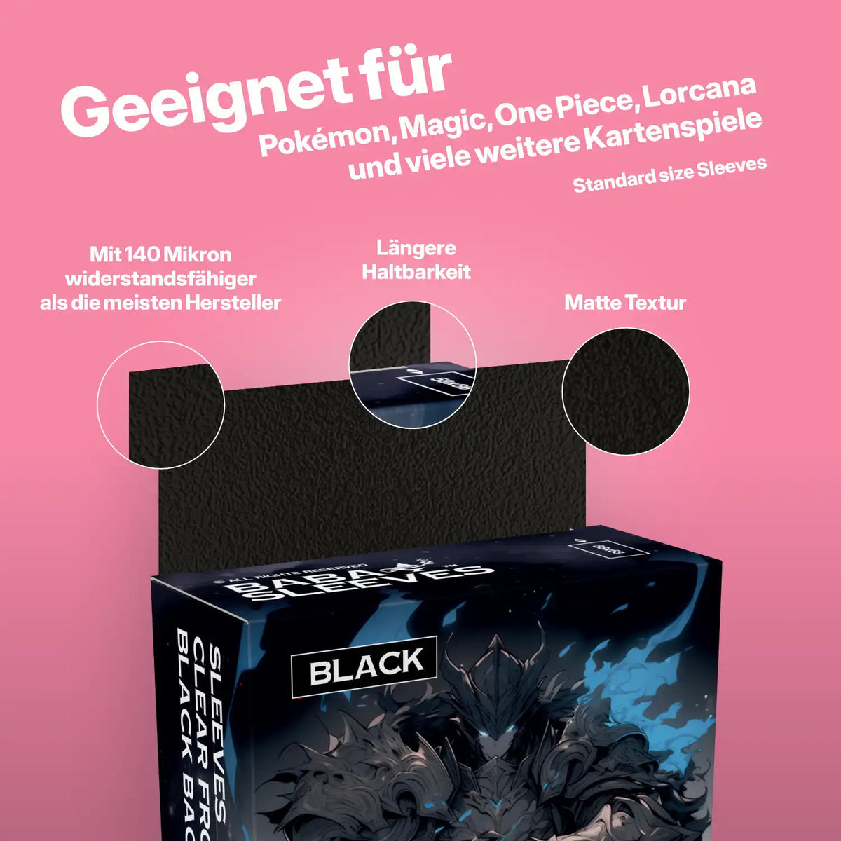 Baba Sleeves - Matte Schwarze / Black Hüllen Standard Size (70 Sleeves)