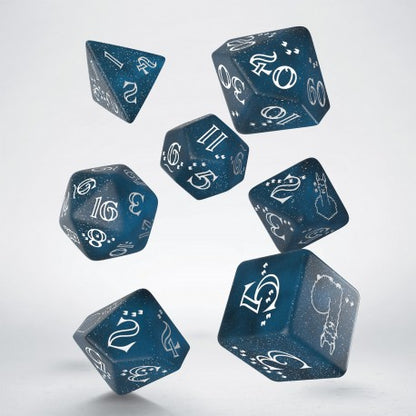 Q Workshop - Llama: Glittering dark blue & white 7pc RPG Dice Set