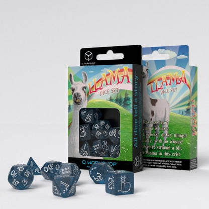 Q Workshop - Llama: Glittering dark blue & white 7pc RPG Dice Set