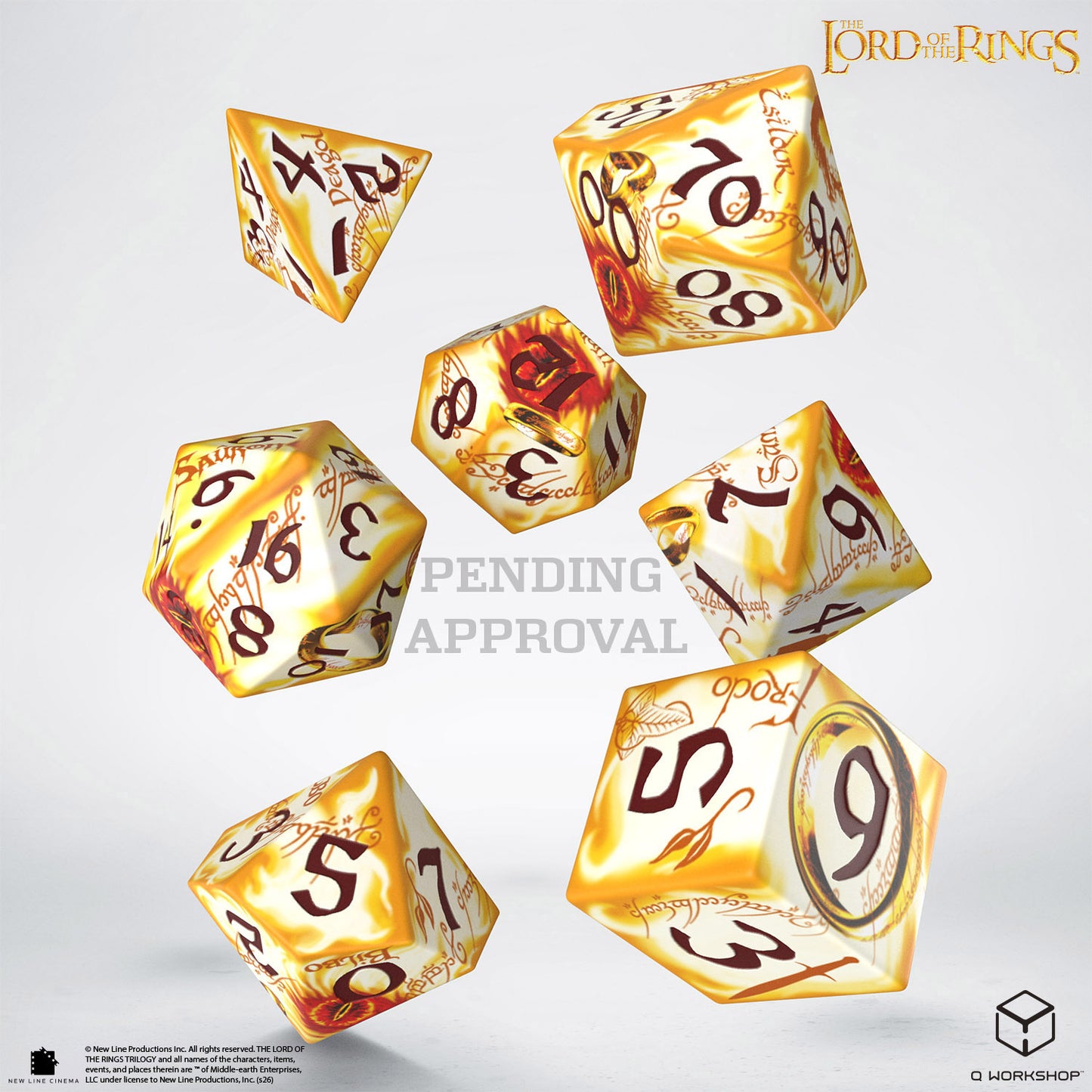 Q Workshop - The Lord of the Rings: 7pc Full Art RPG Dice Set: Ring-bearers - Whitefire Radiance