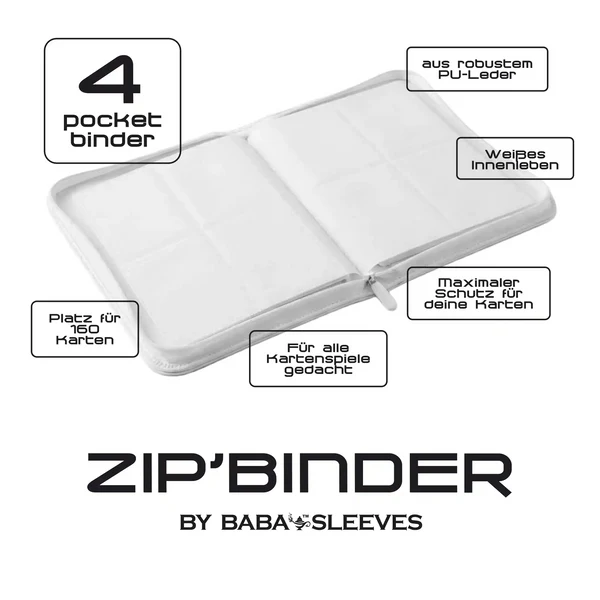 Baba Sleeves - 4-Pocket Zip-Binder Klein Weiß für 160 Karten