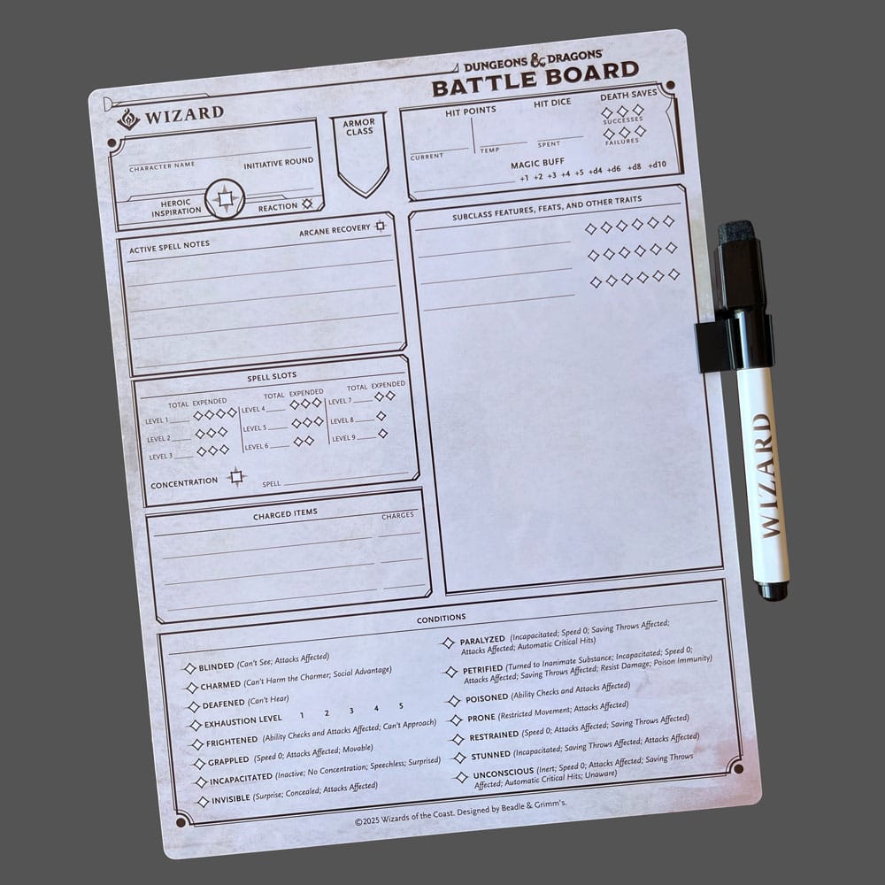 Dungeons & Dragons Battle Board Kampfbretttafel Zauberer (Wizard)