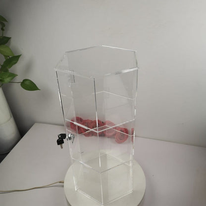 Evoretro 3-stufiger abschließbarer sechseckiger Acryl-Displayturm
