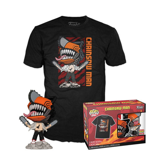 Chainsaw Man POP! & Tee Vinyl Figur & T-Shirt Set Chainsaw Man Leaping Größe XL